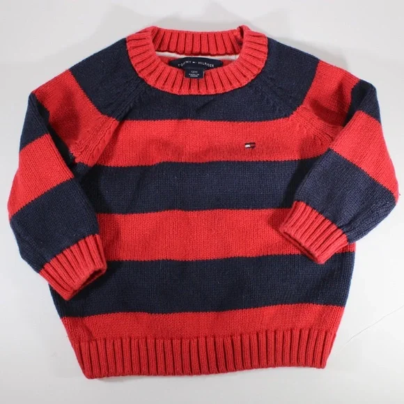 TOMMY HILFIGER Sweater Red White Stripe Flag Crewneck Pullover 12 Months - Picture 4 of 4
